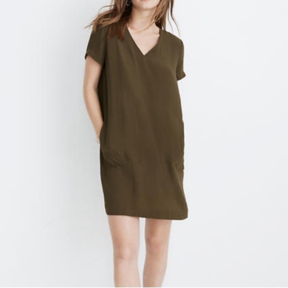 Madewell Dresses & Skirts - Madewell Green Olive Mini Dress V-Neck Button Back Size S